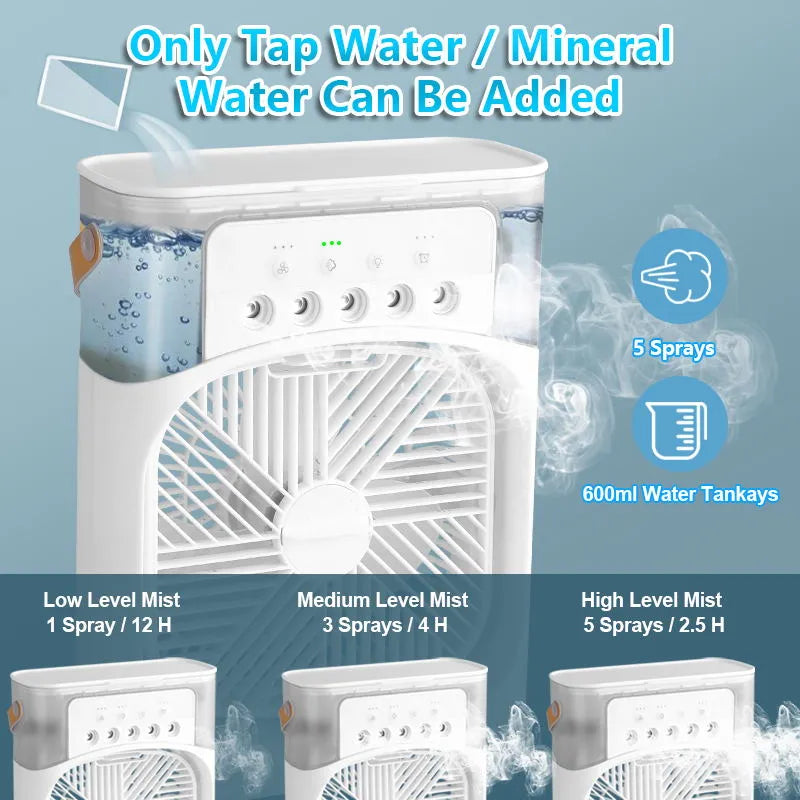 NEW Portable Humidifier Fan Air Conditioners USB Electric Fan LED Night Light Water Mist Fun 3 In 1 Air Cooler Humidifie ForHome
