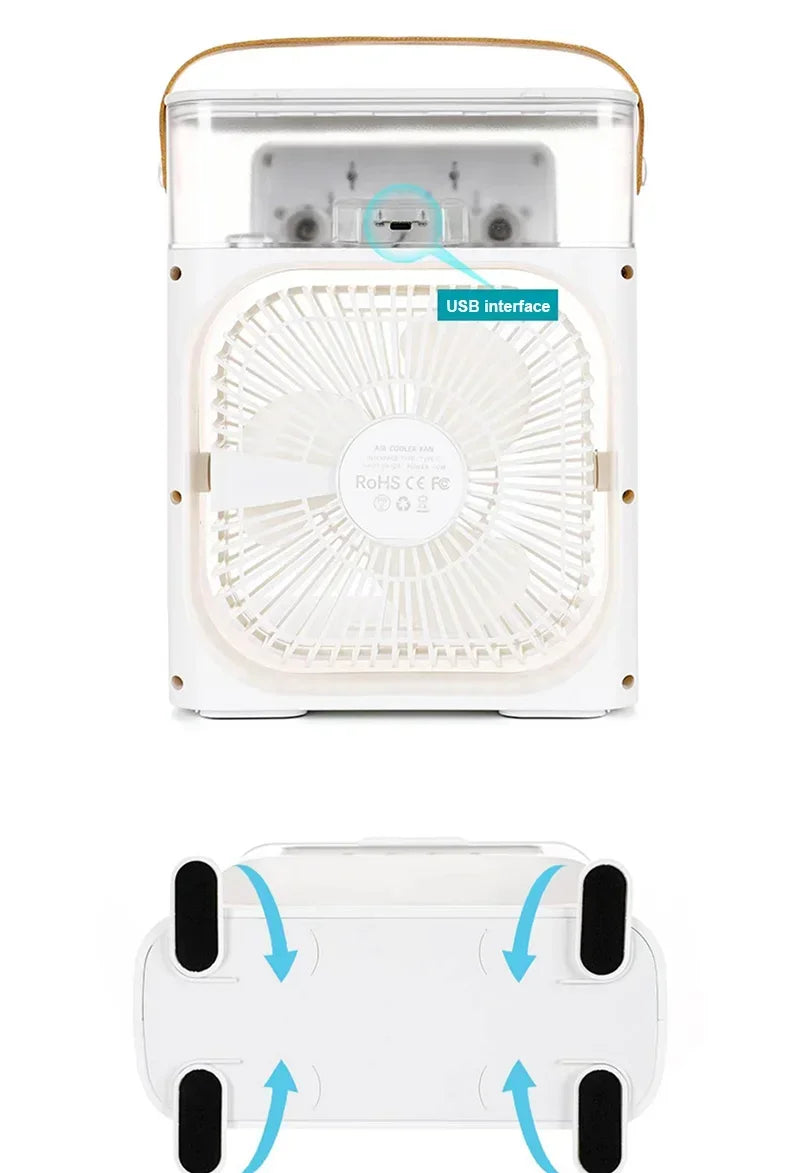 NEW Portable Humidifier Fan Air Conditioners USB Electric Fan LED Night Light Water Mist Fun 3 In 1 Air Cooler Humidifie ForHome