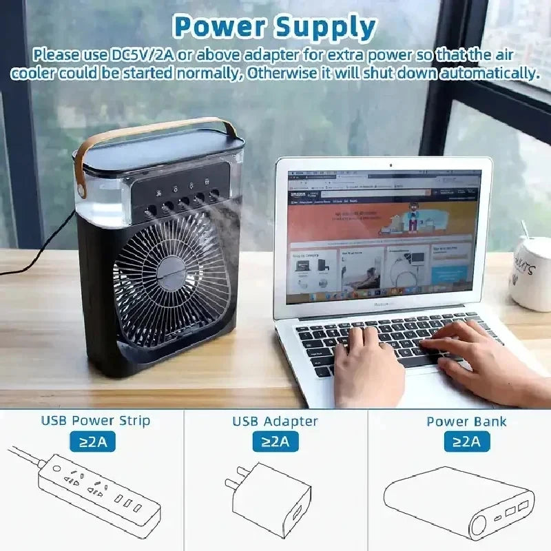 NEW Portable Humidifier Fan Air Conditioners USB Electric Fan LED Night Light Water Mist Fun 3 In 1 Air Cooler Humidifie ForHome